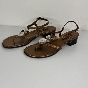 Brighton Brown Faux Snakeskin Sandals With Silver Floral Medallion Size 8.5